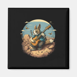 Imã Funny Bunny Playing Njo Guitar Music Rabbit Happy 