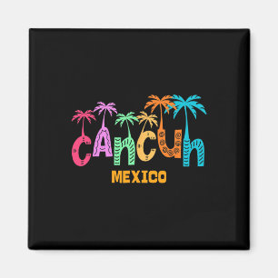Imã Funny Cancun Mexico Palm Tree Colorir Tipografia