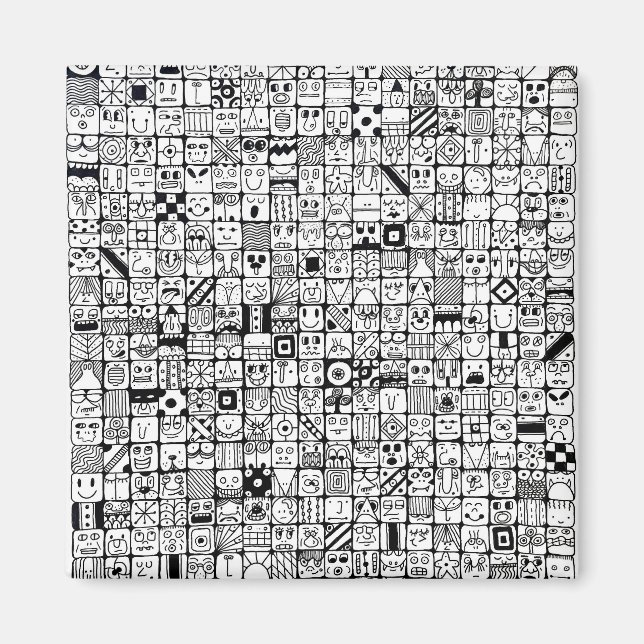 Imã Funny Cartoon Faces Squares (Frente)