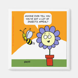Imã Funny Cartoon Flower e Bee com Insetos