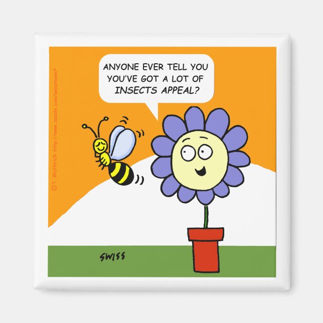 Imã Funny Cartoon Flower e Bee com Insetos (Frente)