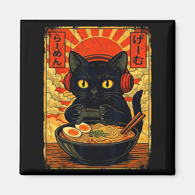 Imã Funny Cat Gamer Men Anime Kawaii Gaming Headset Ca (Frente)