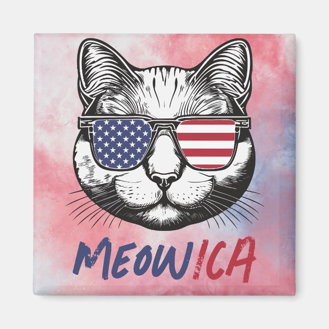 Imã Funny Cat Meow-ica Patriotic (Frente)