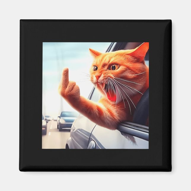 Imã Funny Cat Middle Finger Hilarious Cat In The Car C (Frente)