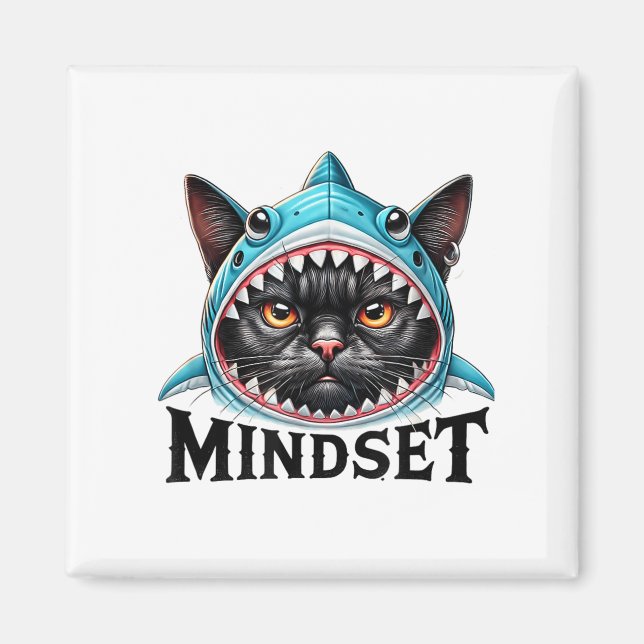 Imã Funny Cat, Mindset Motivational Saying, Shark  (Frente)