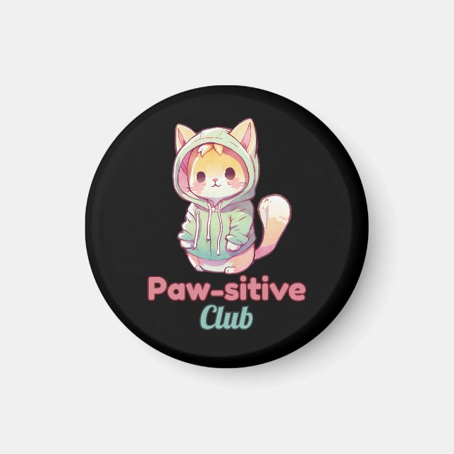 Imã Funny Cat Paw‑sitive Club – Cute Hoodie Kitty Gift (Frente)