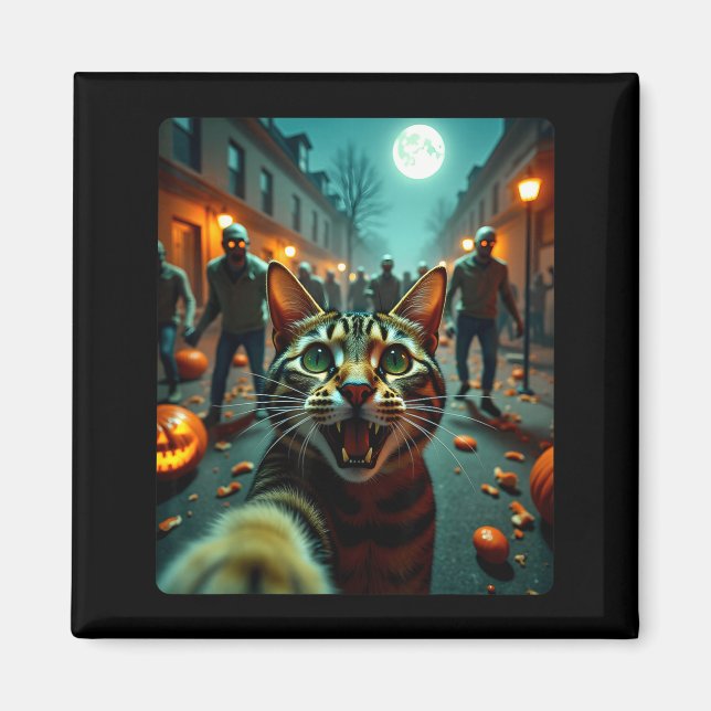 Imã Funny Cat Selfie Halloween Zombies Humor  (Frente)