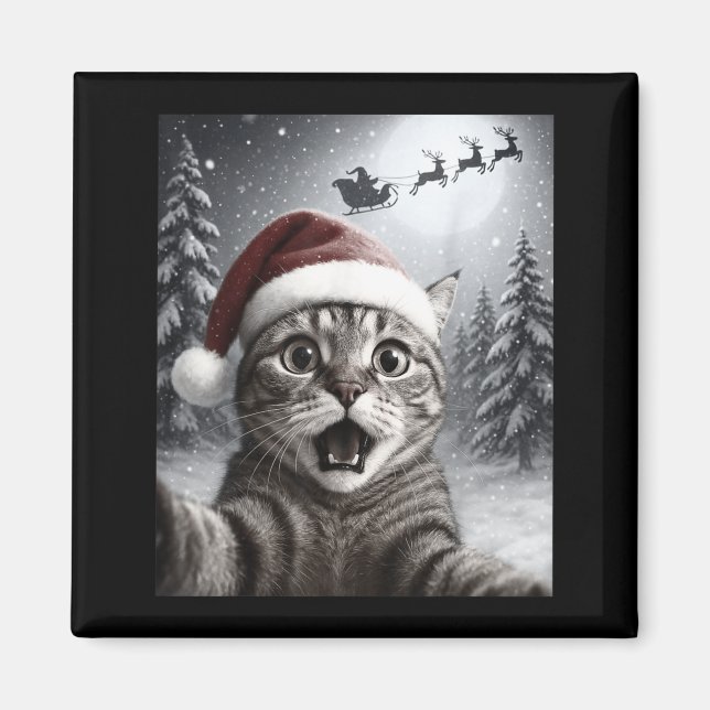 Imã Funny Cat Selfie With Santa Claus Christmas Men Wo (Frente)
