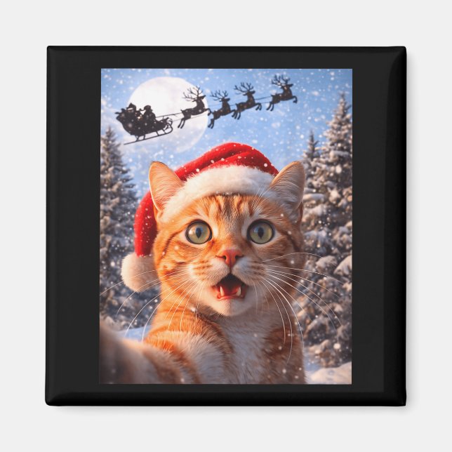 Imã Funny Cat Selfie With Santa Claus Christmas Men Wo (Frente)
