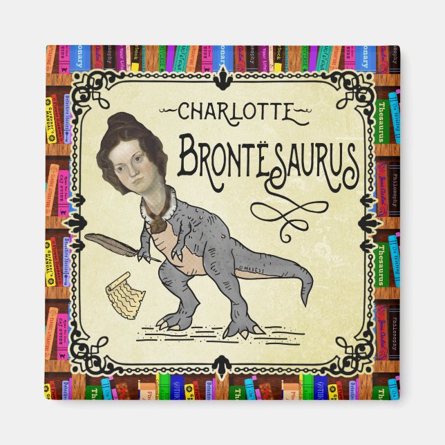 Imã Funny Charlotte Bronte Surus Dinossaur Book Reader (Frente)