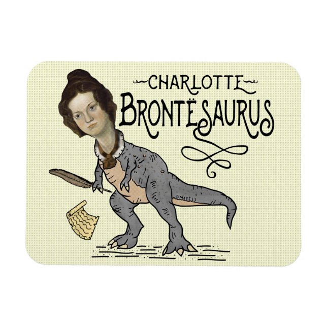 Ímã Funny Charlotte Bronte Surus Dinossaur Book Reader (Horizontal)