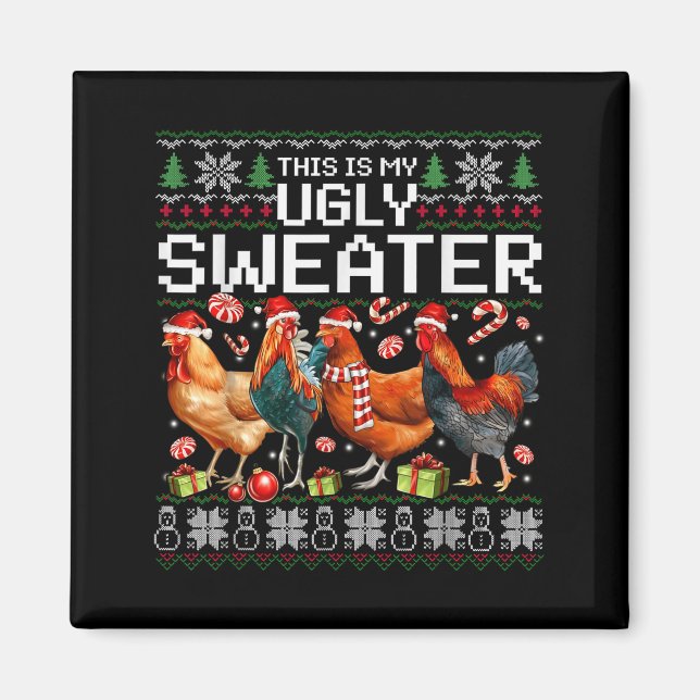 Imã Funny Chicken Ugly Christmas Sweater Holiday Desig (Frente)