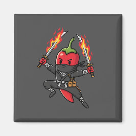 Imã Funny Chili Pepper Fire Ninja Samurai Illustration