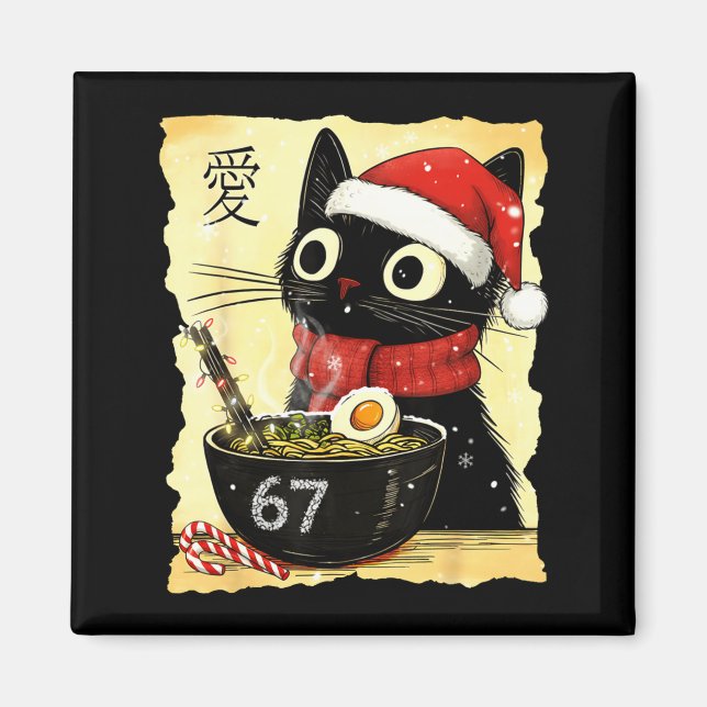 Imã Funny Christmas 67 Six Seven Cat Ramen Japanese Ka (Frente)
