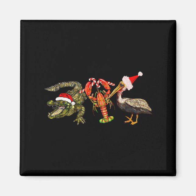 Imã Funny Christmas Alligator Pelican Crawfish Holiday (Frente)