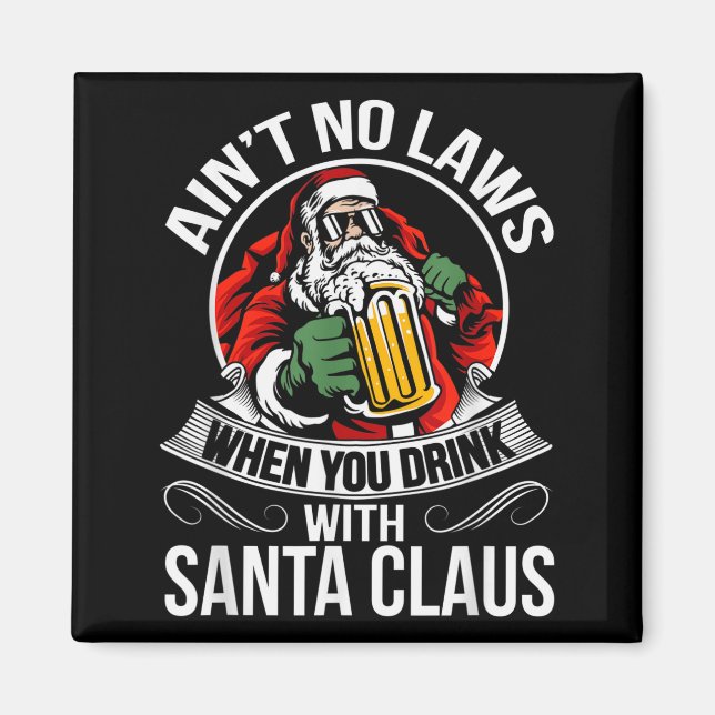 Imã Funny Christmas Beer Drinking With Santa Clause  (Frente)