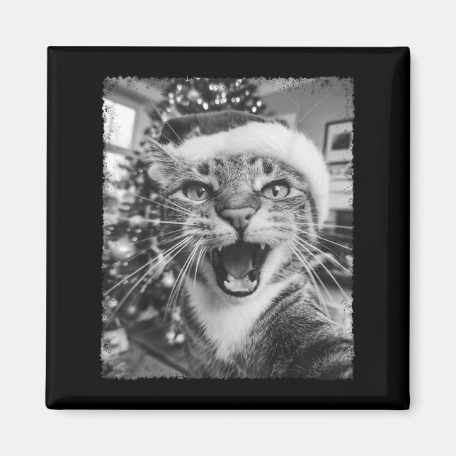 Imã Funny Christmas Cat Selfie  (Frente)