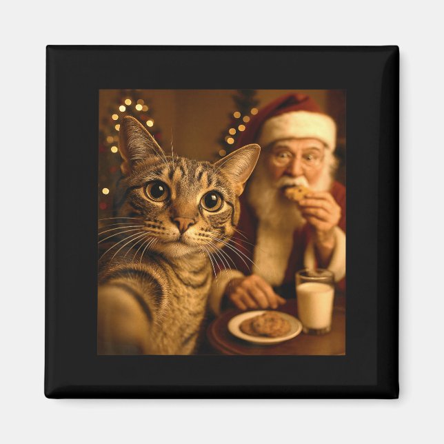 Imã Funny Christmas Cat Selfie With Santa Claus Meme M (Frente)