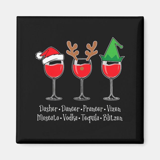 Imã Funny Christmas Dasher Dancer Prancer Vixen Whiske (Frente)
