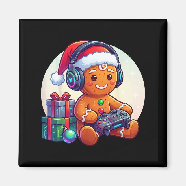 Imã Funny Christmas Gamer Gingerbread Xmas Gaming Men  (Frente)