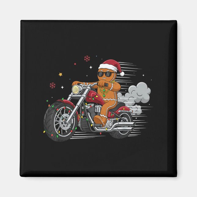 Imã Funny Christmas Gingerbread Man Biker Riding A Mot (Frente)