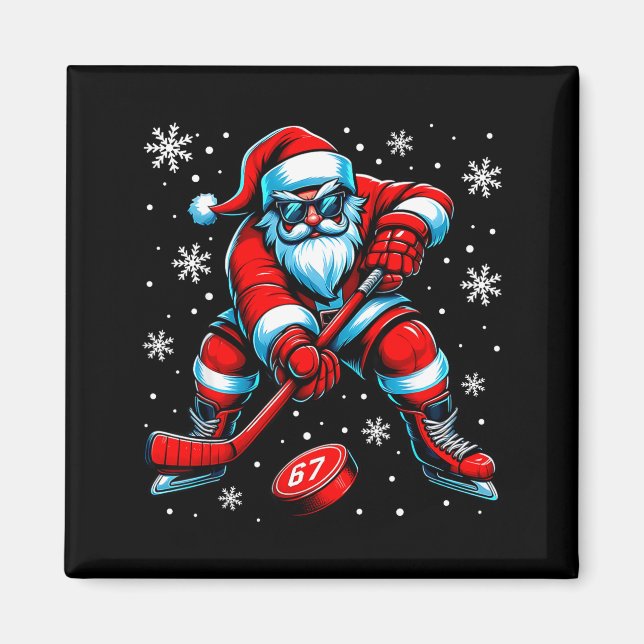 Imã Funny Christmas Hockey Cool Santa Claus 6 7 Meme T (Frente)