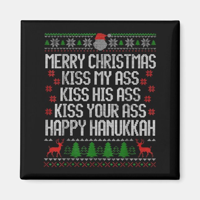 Imã Funny Christmas Kiss My Happy Hanukkah Humor  (Frente)