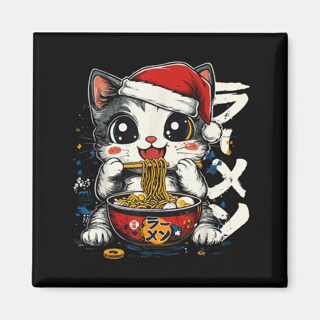 Imã Funny Christmas Santa Cat Ramen Japanese Kawaii An (Frente)