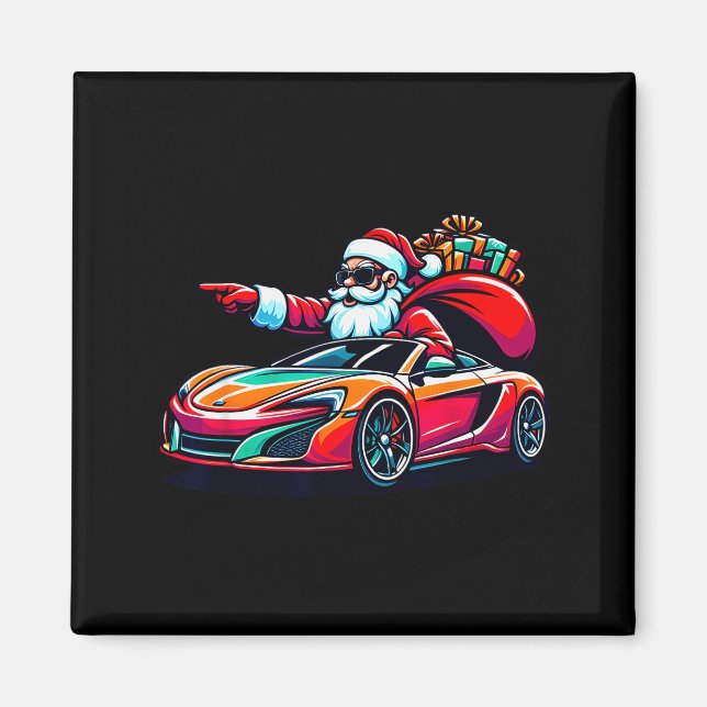 Imã Funny Christmas Santa Claus Driving Srt Car Xmas P (Frente)
