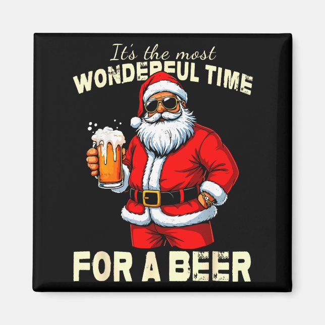 Imã Funny Christmas Santa Drinking Beer Wonderful Time (Frente)