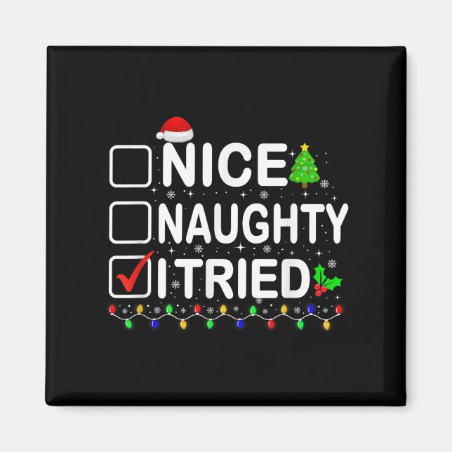 Imã Funny Christmas Santa Hat Xmas Lights Nice Naughty (Frente)