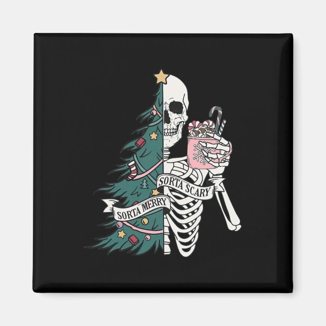 Imã Funny Christmas Sorta Merry Sorta Scary Skeleton X (Frente)