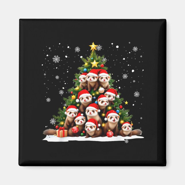 Imã Funny Christmas Tree Ferrets Family Xmas Pajamas  (Frente)
