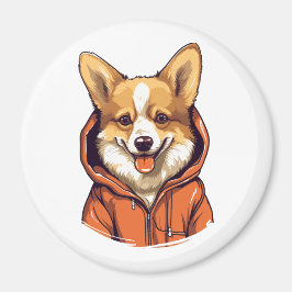 Imã Funny Corgi Vestindo Hoodie