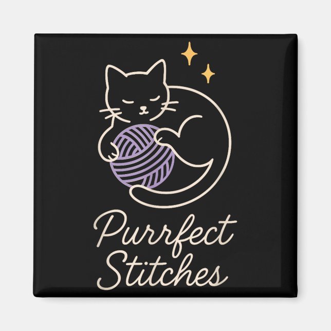 Imã Funny Crochet Cat Mom Yarn Lover Pun Humor Handmad (Frente)