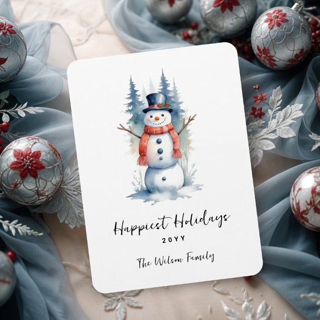 Ímã Funny Cute MInimalist Snowman Frosted Forest (Funny Cute MInimalist Snowman Frosted Forest Christmas Magnets.)