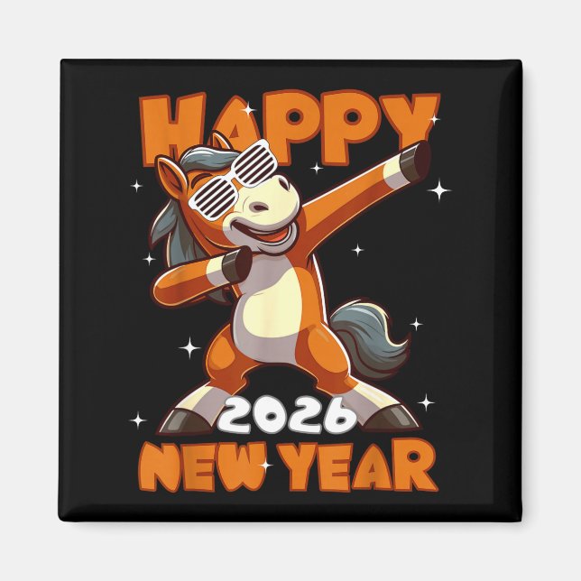 Imã Funny Dabbing Horse Happy Lunar New Year 2026 Year (Frente)
