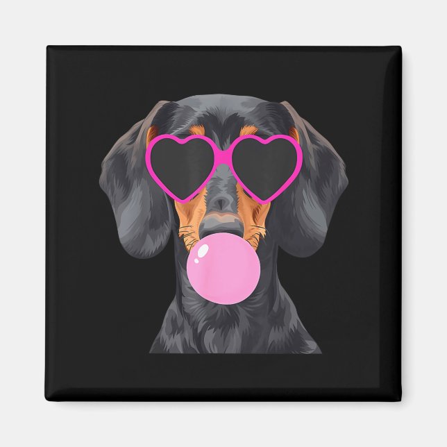 Imã Funny Dachshund Wearing Gles And Blowing Nk Bubble (Frente)