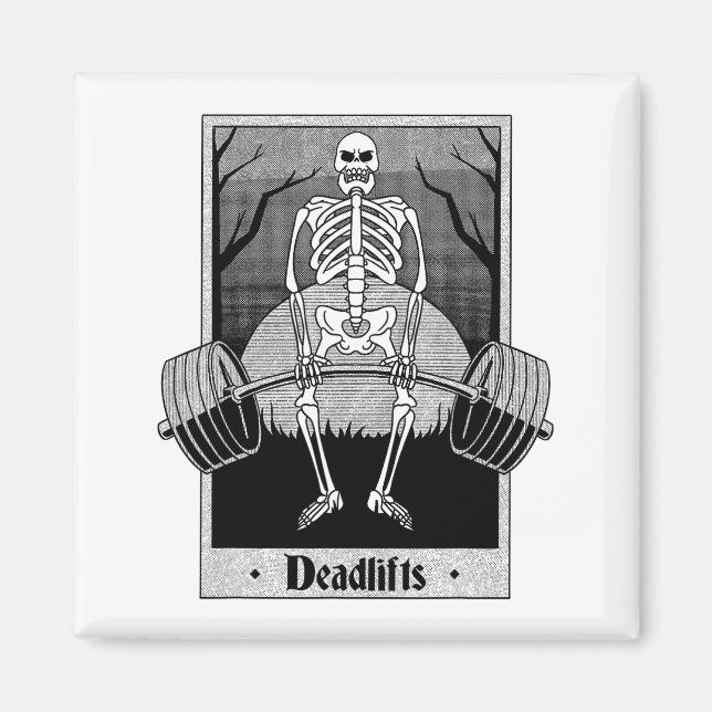 Imã Funny Deadlifts Weightlifter Skeleton Halloween Gy (Frente)
