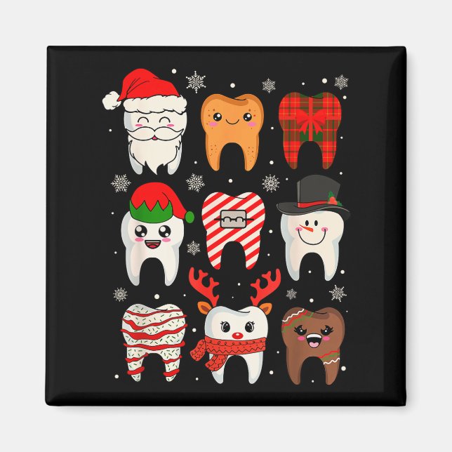 Imã Funny Dental Christmas Teeth Cute Xmas Dentist Squ (Frente)