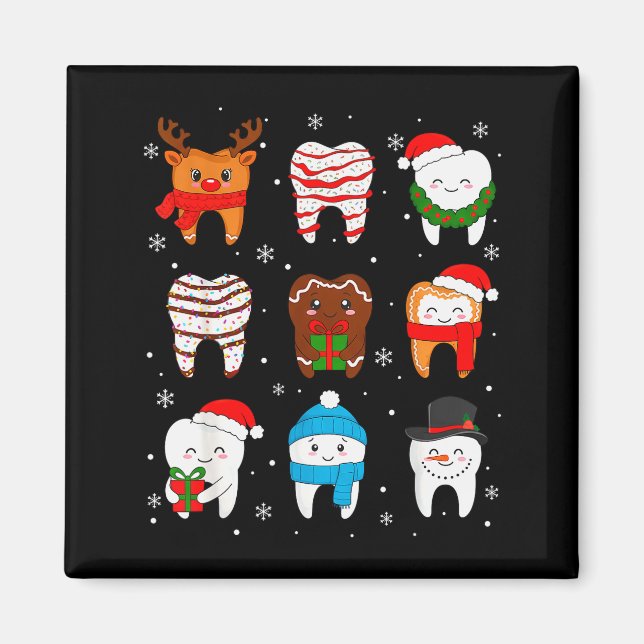 Imã Funny Dental Christmas Teeth Cute Xmas Dentist Squ (Frente)