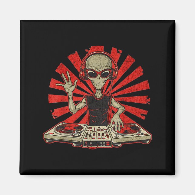Imã Funny Dj Graphic Tee Music Lover Alien Dj Music Mi (Frente)