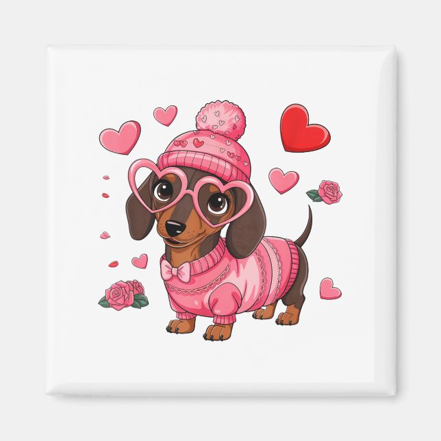 Imã Funny Dog Dachshund Valentines Heart Dog Lover Men (Frente)
