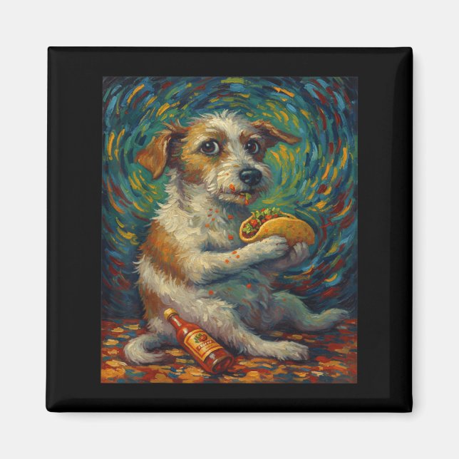 Imã Funny Dog Eating Taco Graphic Art Design  (Frente)
