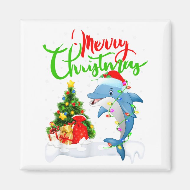 Imã Funny Dolphin Fish Lover Xmas Lighting Dolphin Chr (Frente)