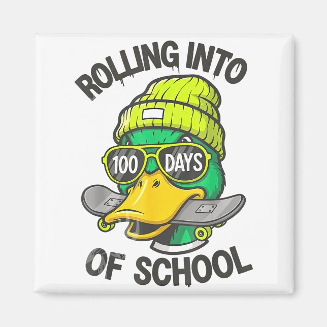 Imã Funny Duck Skateboard 100 Days Of School Outfit  (Frente)