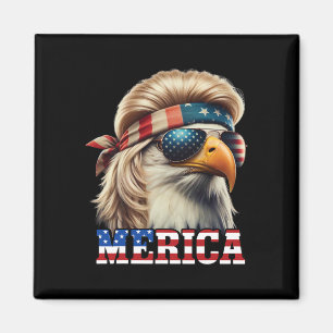 Imã Funny Eagle Merica 4 de julho Loira Wig Mullet Fun
