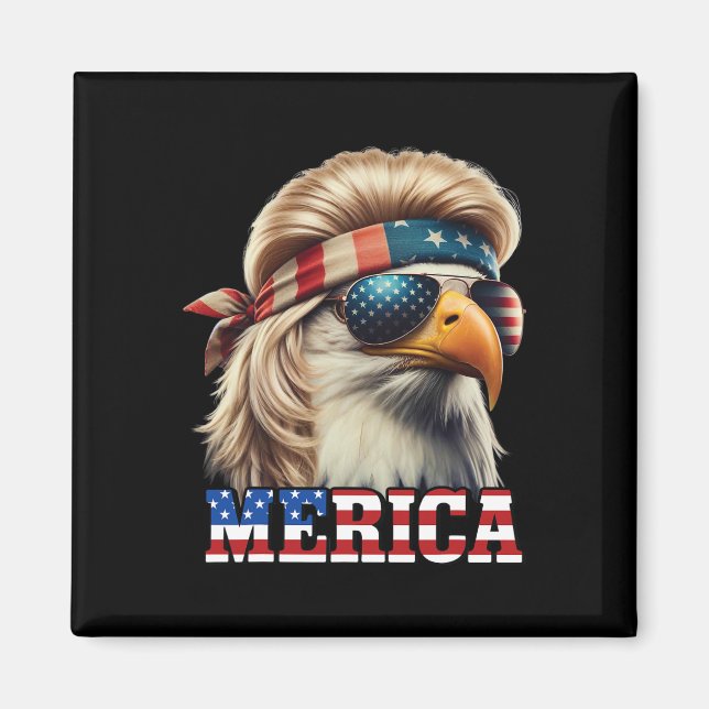 Imã Funny Eagle Merica 4 de julho Loira Wig Mullet Fun (Frente)