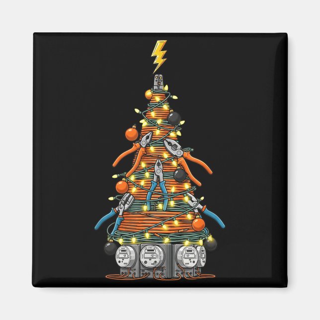 Imã Funny Electrician Christmas Tree Xmas Graphic Men  (Frente)
