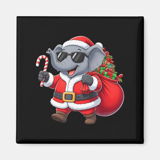 Imã Funny Elephant Christmas Santa Outfit Xmas Boys Gi (Frente)